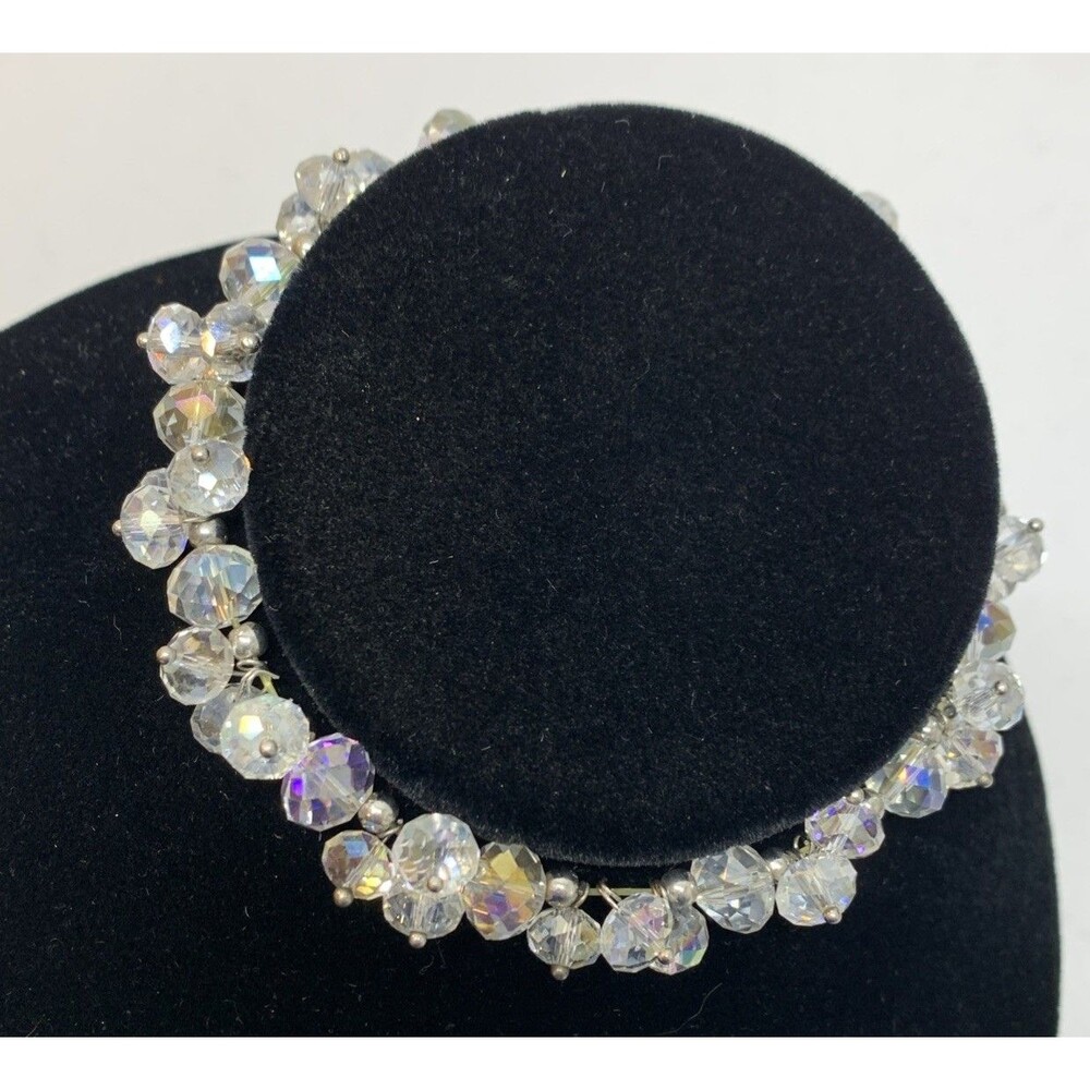 Vintage Faceted Crystal Stretch Bracelet AB Aurora Borealis MCM Glam Chunky